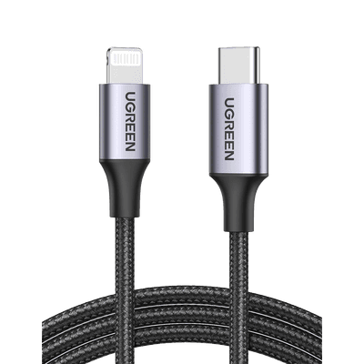 Cable USB-C a Lightning | 2 Metros | Certificado MFi | Carga Rápida 60W | 480 Mbps | Conector C94 | Adecuado para iPhone, iPad y iPod | Protección Integrada | Caja de Aluminio | Nylon Trenzado | Color Negro.