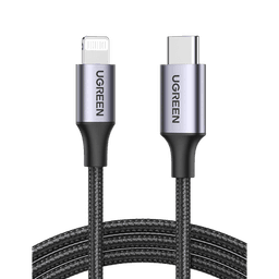 Cable USB-C a Lightning | 2 Metros | Certificado MFi | Carga Rápida 60W | 480 Mbps | Conector C94 | Adecuado para iPhone, iPad y iPod | Protección Integrada | Caja de Aluminio | Nylon Trenzado | Color Negro.