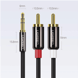 Cable Audio Premium Jack 3.5mm a 2 RCA / 10 Metros / Flexible / Doble Blindaje / Transferencia de Audio sin Pérdidas / Caja de Aleación de Cobre / Amplia Compatibilidad / Diseño Duradero.