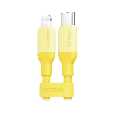 Cable USB-C a Lightning / Certificado MFi / 1 Metro / Adecuado para iPhone, iPad, iPod / Carga Rápida PD 20W /  Sincronización de Datos de hasta 480 Mbps / Goma de Silicona y  TPE. / Suave al Tacto / Color Yellow