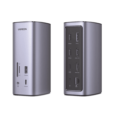 HUB USB-C (Docking Revodok Pro) 12 en 1 | 2 USB-A 3.0 | 1 USB-C PD Carga 100W | 1 USB-A 3.1 | 1 USB-C 3.1 | HDMI 4K | HDMI 8K Ultra HD | Display Port 4K | RJ45 (Gigabit) | Lector Tarjeta SD + Micro SD (TF) | Jack Audio 3.5mm.