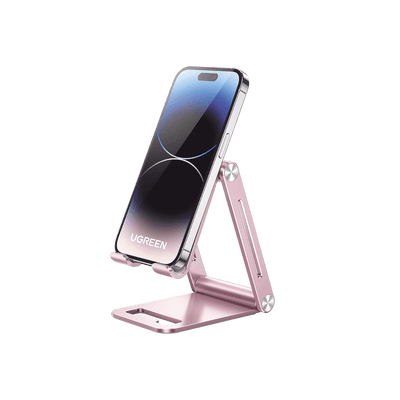 Soporte para Teléfono Celular de Aluminio / Angulo Ajustable / Amplia Compatibilidad con dispositivos de 4.7'' a 7.9'' / Antideslizante / Antiarañazos / Plegable / Color Rosa