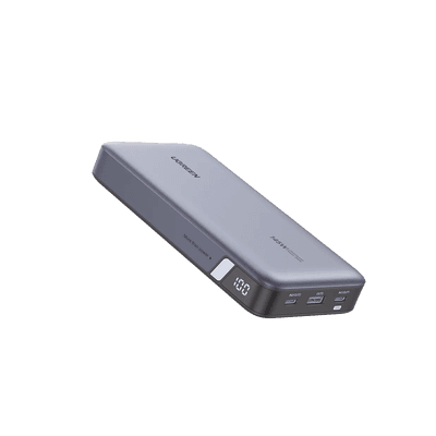 Power Bank de 25000mAh | 3 Salidas 145W Max. | USB-A + 2 USB-C | PD 3.0, QC3.0 | FCP | SCP | Pantalla Inteligente | Carcasa Ignifuga | Color Gris | Incluye Cable USB de 50cm | Carga tu Laptop de Manera Segura.