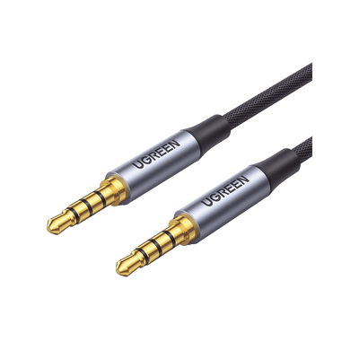 Cable Auxiliar de 3.5mm / Cable Audio Estéreo / Núcleo de Alambre de Cobre Esmaltado / Carcasa de Aluminio Azul + Nylon Trenzado /  Soporta Micrófono / 5 Metros