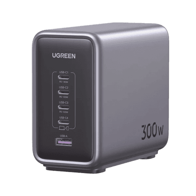 Cargador Rápido de Escritorio UGREEN Nexode 300W PD GaN de 5 Puertos.