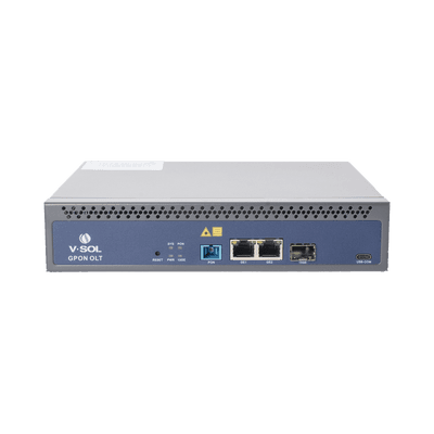 OLT de 1 puerto GPON SC/UPC + 3 puertos Uplink (2 puertos Gigabit Ethernet + 1 puerto SFP/SFP+) , hasta 128 ONUS,