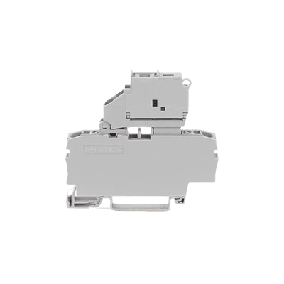 Borna portafusibles para 2 conductores; con portafusible basculante; y placa final; para fusible tipo G 5 x 20 mm; sin indicación de defecto; para carril DIN 35 x 15 y 35 x 7,5; 2,5 mm²; Push-in CAGE CLAMP®; 2,50 mm²; gris