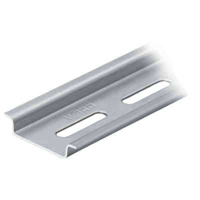 Carril DIN de Acero / 35 x 7,5 mm / Perforado según EN 60715 / Longitud 2 metros / Orificios 25 mm / Distancia 36 mm / Plateado