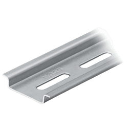 Carril DIN de Acero / 35 x 7,5 mm / Perforado según EN 60715 / Longitud 2 metros / Orificios 25 mm / Distancia 36 mm / Plateado