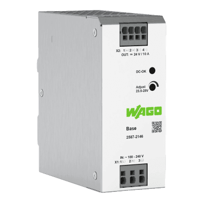 Fuente de Alimentación BASE / 24V DC 10A 240W / Monofásica 100-240V AC / Push-in CAGE CLAMP® / Sincronización Primaria / Autoenfriamiento / Paralelo y Serie / IP20 / Carril DIN