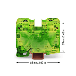 Borna de Tierra / 2 Conductores / 35 mm² / POWER CAGE CLAMP / Montaje en Carril DIN 35 x 15 / Verde-Amarillo / Poliamida (PA66) / Conexión Lateral / Rango de Sección 6-35 mm²