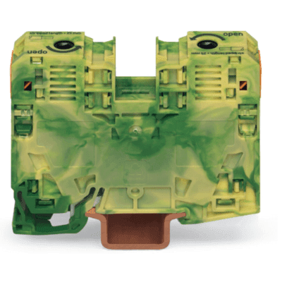 Borna de Tierra / 2 Conductores / 35 mm² / POWER CAGE CLAMP / Montaje en Carril DIN 35 x 15 / Verde-Amarillo / Poliamida (PA66) / Conexión Lateral / Rango de Sección 6-35 mm²