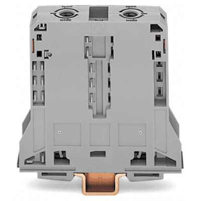 Borna de Paso para 2 Conductores / 95 mm² / POWER CAGE CLAMP / Montaje en Carril DIN 35 x 15 / Tensión Asignada 1000 V / Corriente Asignada 232 A / Material Poliamida (PA66) / Gris