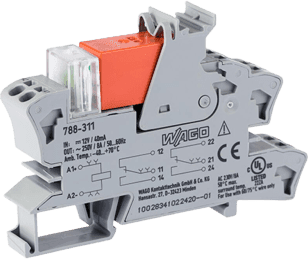 Módulo con Relé, 12V DC, 2 Inversores, 8A Corriente Límite, LED Rojo, Push-in CAGE CLAMP®, Montaje Carril DIN, Gris