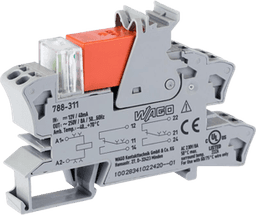 Módulo con Relé, 12V DC, 2 Inversores, 8A Corriente Límite, LED Rojo, Push-in CAGE CLAMP®, Montaje Carril DIN, Gris