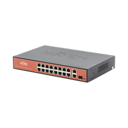 Switch PoE (802.3af/at/bt) / No administrable de largo alcance / Hasta 250m / 16 x 10/100Mbps (PoE) + 2 x 100/1000Mbps + 1 x SFP / 200 W