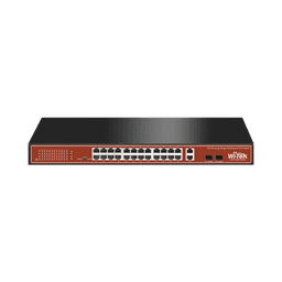 Switch PoE (802.3af/at/bt) / No administrable de largo alcance / Hasta 250m / Con 24 x 10/100Mbps + 2 x SFP Gigabit Combo / 250 W