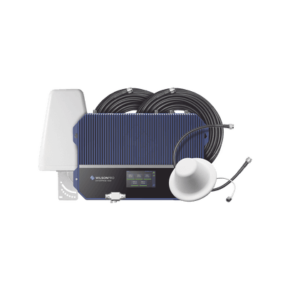 KIT Amplificador de señal celular 4G LTE, 3G y Voz. Especial para áreas comerciales que reciben la señal de múltiples torres. Cubre áreas de hasta 3716 metros cuadrados. 