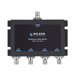 Divisor de potencia de 4 vías para la distribución de señal a dos antenas de servicio | 6 dB de pérdida por puerto | Conectores F hembra