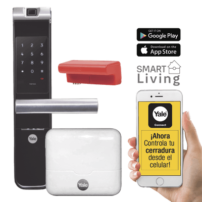 Kit Cerradura con manija YMF40A y HUB, Apertura por,  Código, Biometría y apertura por SMARTPHONE, Para puertas de 35 a 90 mm de espesor
