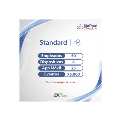 LICENCIA STANDART BIOTIME CLOUD 2.0  / 50 USUARIOS / 6 DISPOSITIVOS (Licencia Anual)