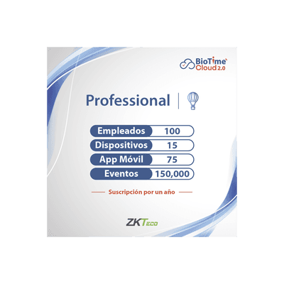 LICENCIA PROFESSIONAL BIOTIME CLOUD 2.0  / 100 USUARIOS / 15 DISPOSITIVOS (Licencia Anual)