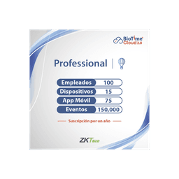 LICENCIA PROFESSIONAL BIOTIME CLOUD 2.0  / 100 USUARIOS / 15 DISPOSITIVOS (Licencia Anual)