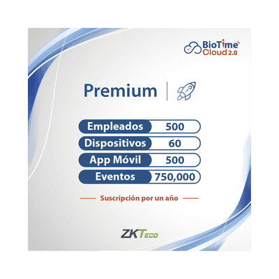 LICENCIA PREMIUM BIOTIME CLOUD 2.0  / 500 USUARIOS / 60 DISPOSITIVOS (Licencia Anual)