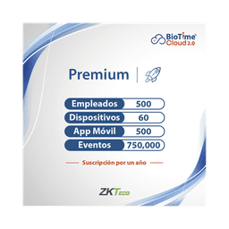 LICENCIA PREMIUM BIOTIME CLOUD 2.0  / 500 USUARIOS / 60 DISPOSITIVOS (Licencia Anual)