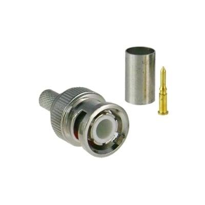 Conector BNC macho para 75 Ohm, de 3 piezas en línea, anillo plegable para cable RG-59/U en aplicación de CCTV, Níquel/ Oro/ Teflón.