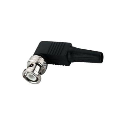 Conector BNC Macho de 75 Ohm en Ángulo Recto con Base Plástica de Alivio en PVC para Cable Coaxial RG-59/ RG-6.